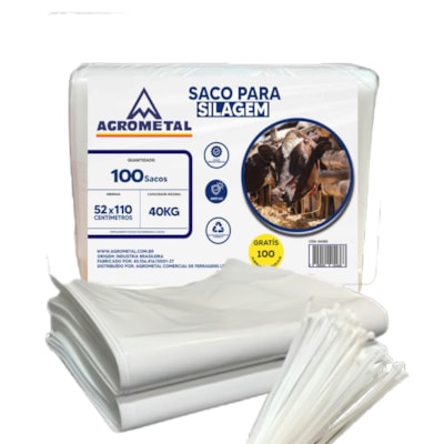 100 Sacos De Silagem 100 C/abraçadeiras 52x110cm - Agrometal