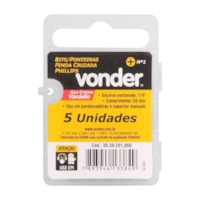 Bits phillips encaixe 1/4" nº 1 x 50 mm com 5 peças Vonder