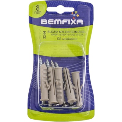 Bucha Nylon Anel 8mm C/Parafuso 5,5x50 Bem Fixa 5 unid