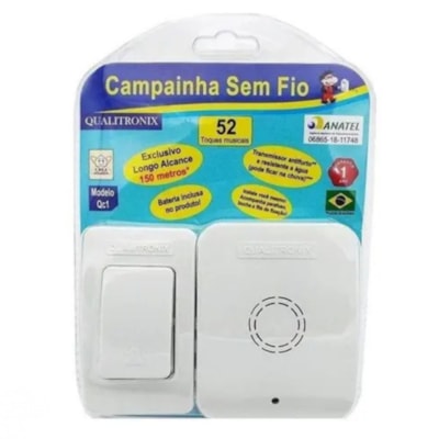 Campainha Eletrónica Branca Sem Fio 150MT - Qualitronix