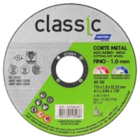 Disco de Corte Aço Inox 115x1,0x22,23mm Classic AR102 Norton