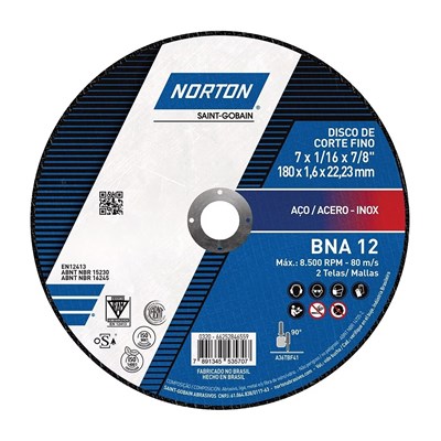 Disco De Corte Aço Inox 178 X 1,6 X 22,23 Bna12  Norton