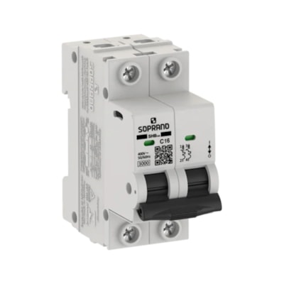 Disjuntor Bipolar Din 16A GIII Branco 05121701621 Soprano