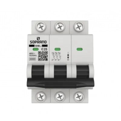 Disjuntor Residencial Tripolar Din 25A GIII - Soprano