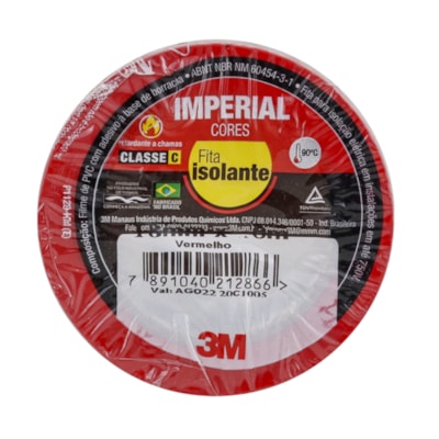 Fita Isolante Imperial Vermelha 18mmx10Mt 3M