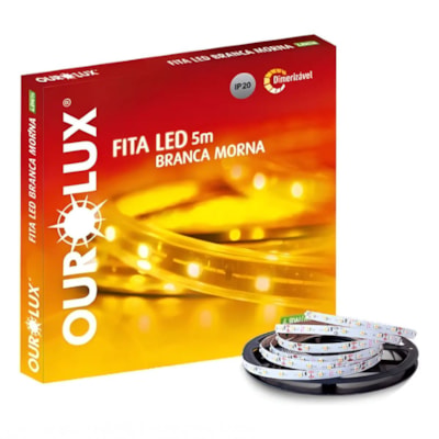 Fita Led 5MT 24W 12V IP20 2700K Luz Morna S/Fonte - Ourolux
