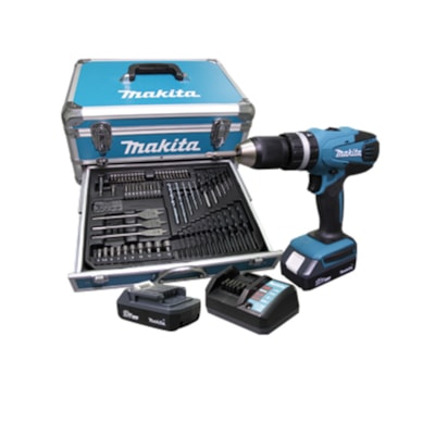 Furadeira / Parafusadeira a Bateria 18V Lit 1/2" Bivolt Kit Com 74 Peças - Makita - Referência: HP457DWEX4