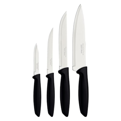 Jogo De Facas Inox 4 Peças Preto Polipropileno - Tramontina