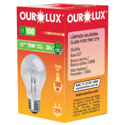 Lâmpada Halogena Bulbo 70w 127v OuroLux  02134