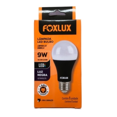 Lâmpada Led 9W Bulbo Luz Negra Bivolt FoxLux