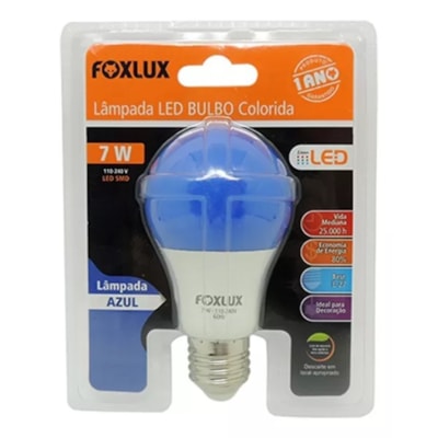 Lâmpada Led Bulbo 7w Bivolt Azul FoxLux LED90.80