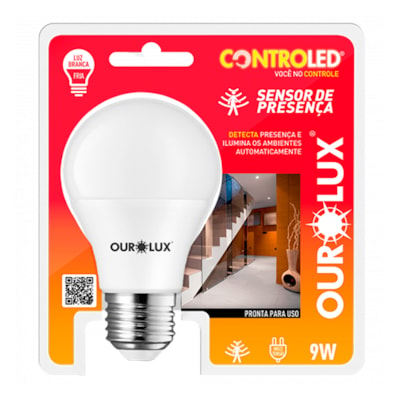 Lampada Led Sensor Movimento Biv E27 6500K 9W A60 - Ourolux