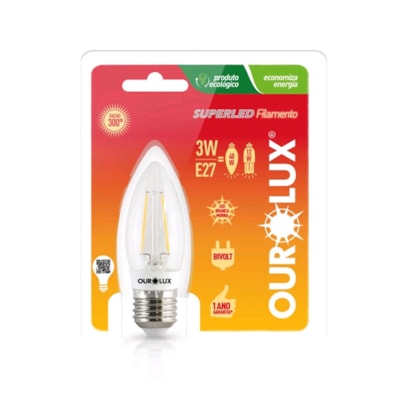 Lampada Led Vela Clara 3w E27 6500k - Ourolux - Referência: 20180