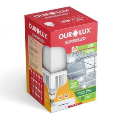 Lâmpada Superled Alta Potência 65W Biv 6500K E40 OuroLux