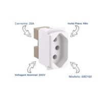 Módulo Tomada 2P+T 10A Branco – Zeffia 680160 | Pial Legrand
