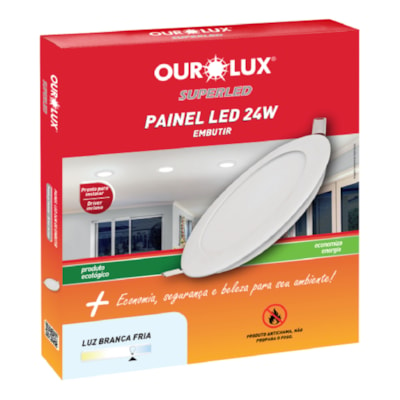 Painel Embutir Slim Led Redondo 24w 6500k Biv Ourolux 3204