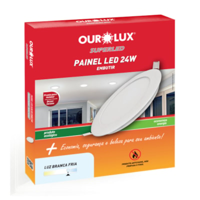 Painel embutir slim led redondo 24w 6500k Ourolux