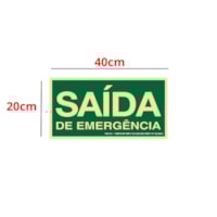 Placa Sinal PVC Fotolum 40x20cm Saída de Emergência Sinalize