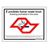 Placa Sinalizadora De Vinil 20 X 25 Proibido Fumar Lei - Sinalize - Referência: 480sp