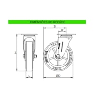 Rodizio Giratório Placa de Borracha 8 pol 300kg - Rodcar