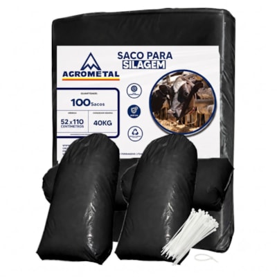 Saco Silagem 100 Unid 52x110cm C/ Abraçadeiras Agrometal